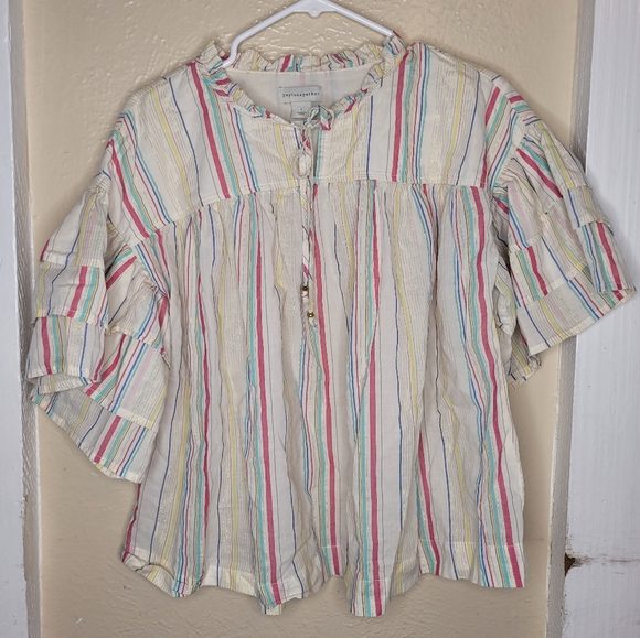 Peyton and Parker Boho Blouse metallic multicolor flutter sleeves Womens Size L - Picture 8 of 12